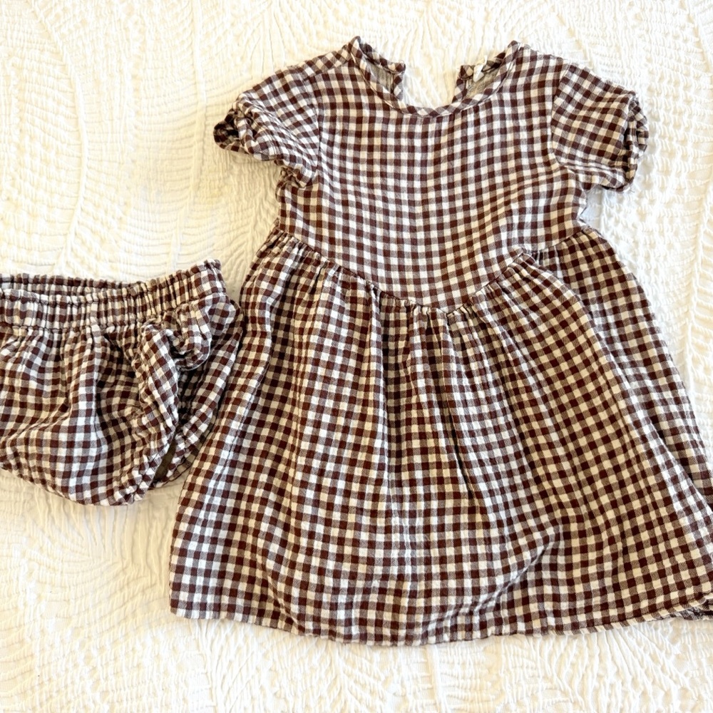 Quincy Mae Brown Checkered Kids Dress